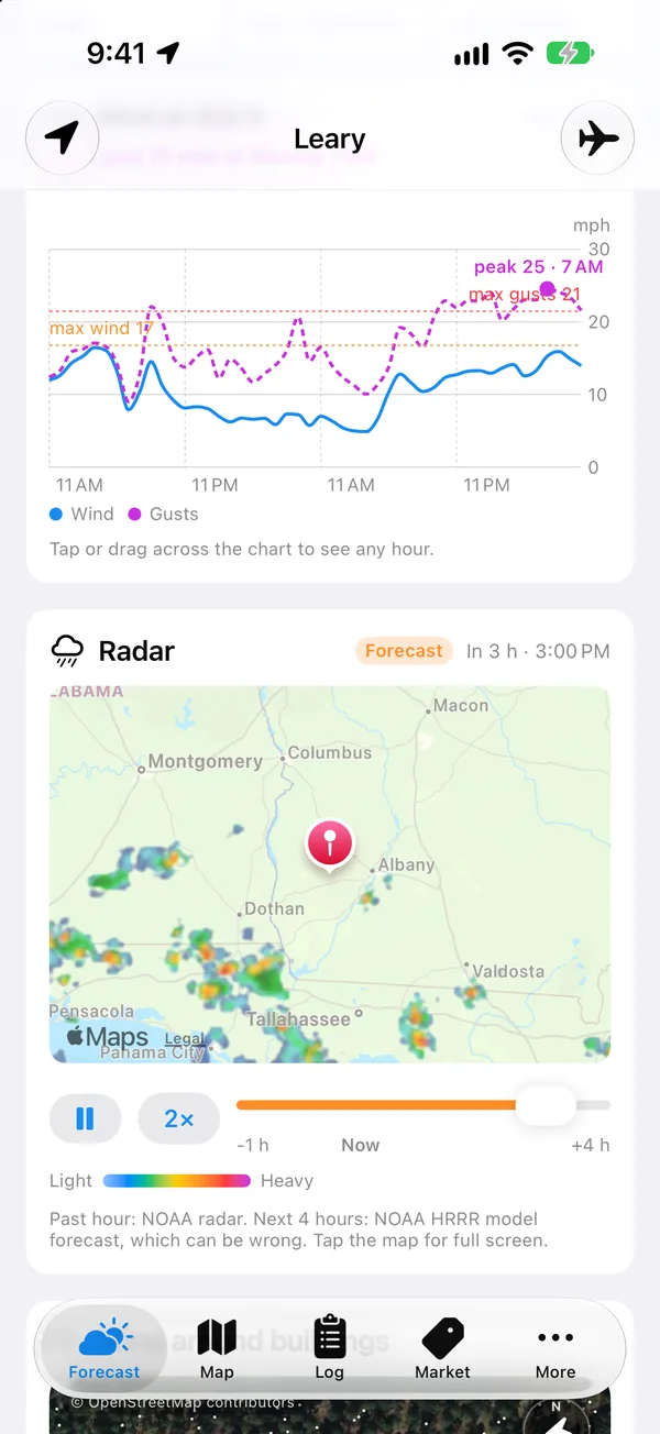 Wind chart and live radar
